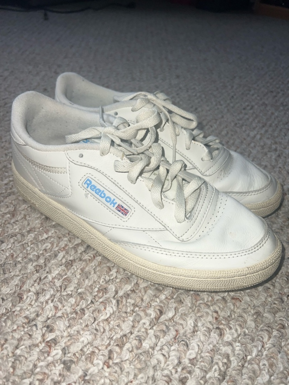 Reebok White Leather Low-Top Sneakers with Blue Logo